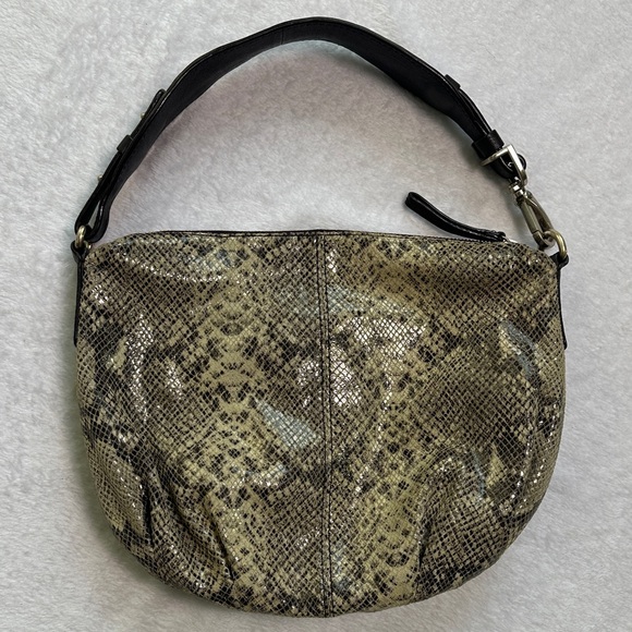 Lambskin Snakeskin Animal Print Slouchy Hobo Bag Leather Shoulder Bag Glam - Picture 3 of 12